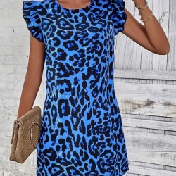 Kadın Kısa Kollu Kolları Fırfır Detay Arkası Bağlamalı Leopar Desen Kolsuz Mini Mikro Elbise , 26132 Kadın Kısa Kollu Kolları Fırfır Detay Arkası Bağlamalı Leopar Desen Kolsuz Mini Mikro Elbise , 26132