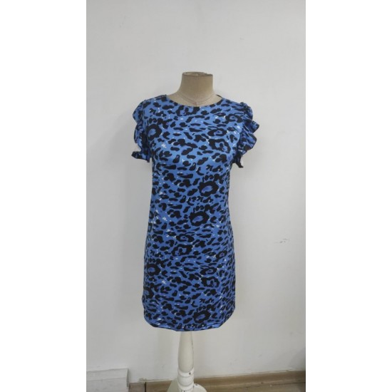 Kadın Kısa Kollu Kolları Fırfır Detay Arkası Bağlamalı Leopar Desen Kolsuz Mini Mikro Elbise , 26132 Kadın Kısa Kollu Kolları Fırfır Detay Arkası Bağlamalı Leopar Desen Kolsuz Mini Mikro Elbise , 26132
