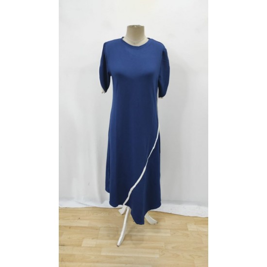 Kadın Kısa Kollu Bisiklet Yaka çift şerit Renk Detaylı Asimetrik Kesim Viskon Iki Iplik Elbise , 26101