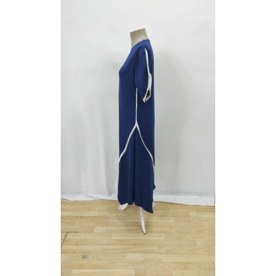 Kadın Kısa Kollu Bisiklet Yaka çift şerit Renk Detaylı Asimetrik Kesim Viskon Iki Iplik Elbise , 26101