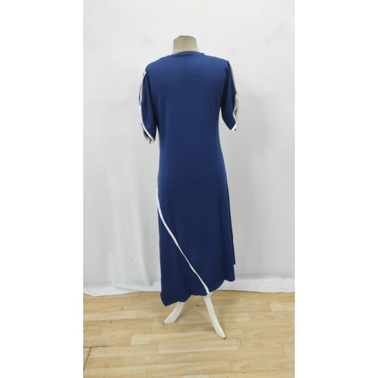 Kadın Kısa Kollu Bisiklet Yaka çift şerit Renk Detaylı Asimetrik Kesim Viskon Iki Iplik Elbise , 26101