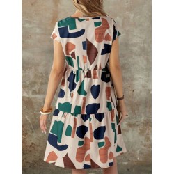 Kadın Kısa Kollu Bisiklet Yaka Desenli Fırfırlı Süprem Elbise, 26205 Kadın Kısa Kollu Bisiklet Yaka Desenli Fırfırlı Süprem Elbise, 26205