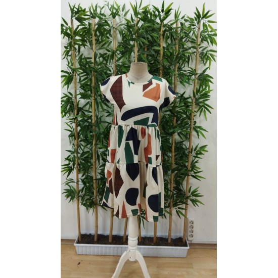 Kadın Kısa Kollu Bisiklet Yaka Desenli Fırfırlı Süprem Elbise, 26205 Kadın Kısa Kollu Bisiklet Yaka Desenli Fırfırlı Süprem Elbise, 26205