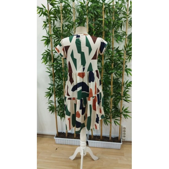 Kadın Kısa Kollu Bisiklet Yaka Desenli Fırfırlı Süprem Elbise, 26205 Kadın Kısa Kollu Bisiklet Yaka Desenli Fırfırlı Süprem Elbise, 26205