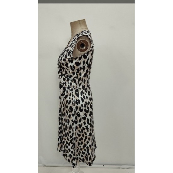 Kadın Sıfır Kollu önden çapraz Detaylı Leopar Desenli Süprem Elbise , 26213 Kadın Sıfır Kollu önden çapraz Detaylı Leopar Desenli Süprem Elbise , 26213