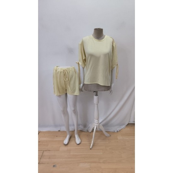 Kadın Kısa Kollu Bisiklet Yaka Yarı Açık Omuz Inci Detaylı Short T-shirt Viskon Ikili Takım, 26224 Kadın Kısa Kollu Bisiklet Yaka Yarı Açık Omuz Inci Detaylı Short T-shirt Viskon Ikili Takım, 26224