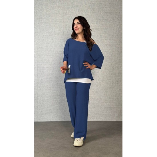 Kadın Kısa Kollu Omuzlardan Açık Yarasa Kollu Bürümcük Bluz Ve Pantolon Ve Viskon Atlet, 26236
