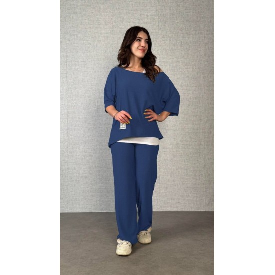 Kadın Kısa Kollu Omuzlardan Açık Yarasa Kollu Bürümcük Bluz Ve Pantolon Ve Viskon Atlet, 26236