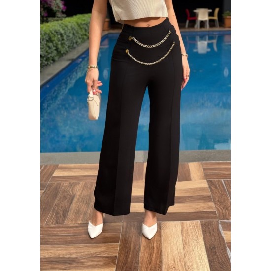 Kadın Beli Zincir Detay Ithal Krep Pantolon , 25478