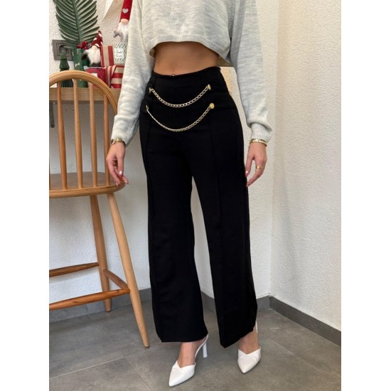 Kadın Beli Zincir Detay Ithal Krep Pantolon , 25478