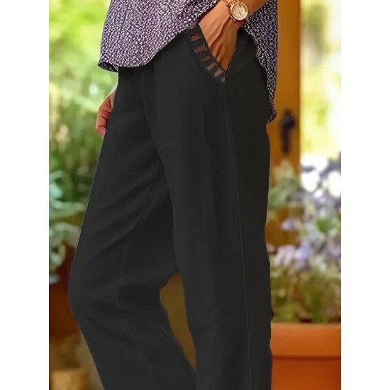 Kadın Beli Lastikli Bağcıklı Cep Ve Pantolon Ucu Güpür Detaylı Pantolon , 26254
