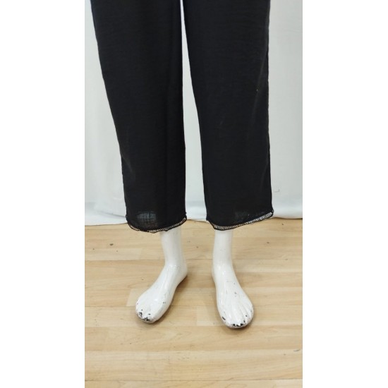Kadın Beli Lastikli Bağcıklı Cep Ve Pantolon Ucu Güpür Detaylı Pantolon , 26254