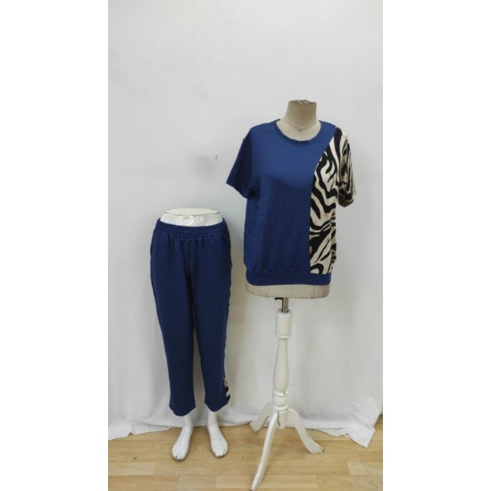 Kadın Kısa Kollu Bisiklet Yaka Zebra Desen Bluz Ve Pantolon Ikili Takım , 26271