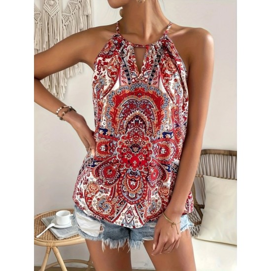 Kadın Halter Kollu Damla Detaylı Desenli Süprem Bluz, 26273 Kadın Halter Kollu Damla Detaylı Desenli Süprem Bluz, 26273