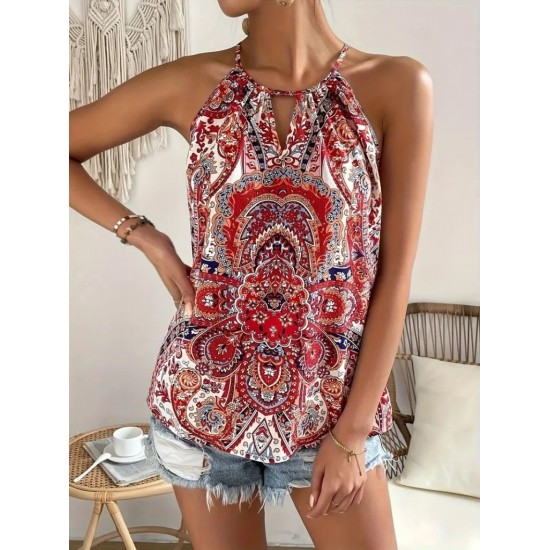 Kadın Halter Kollu Damla Detaylı Desenli Süprem Bluz, 26273 Kadın Halter Kollu Damla Detaylı Desenli Süprem Bluz, 26273