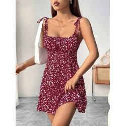 Kadın Askılı Büzgü Detaylı Kare Yaka çiçek Desenli Mini Süprem Elbise , 26281 Kadın Askılı Büzgü Detaylı Kare Yaka çiçek Desenli Mini Süprem Elbise , 26281