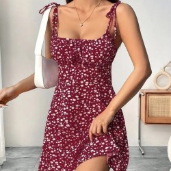 Kadın Askılı Büzgü Detaylı Kare Yaka çiçek Desenli Mini Süprem Elbise , 26281 Kadın Askılı Büzgü Detaylı Kare Yaka çiçek Desenli Mini Süprem Elbise , 26281