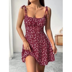 Kadın Askılı Büzgü Detaylı Kare Yaka çiçek Desenli Mini Süprem Elbise , 26281 Kadın Askılı Büzgü Detaylı Kare Yaka çiçek Desenli Mini Süprem Elbise , 26281
