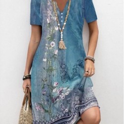 Kadın Kısa Kollu V Yakalı Desenli Süprem Elbise, 26305