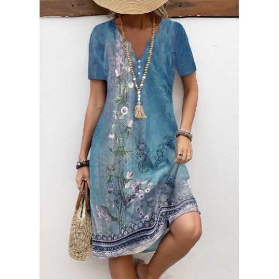 Kadın Kısa Kollu V Yakalı Desenli Süprem Elbise, 26305