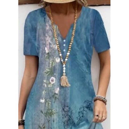 Kadın Kısa Kollu V Yakalı Desenli Süprem Elbise, 26305