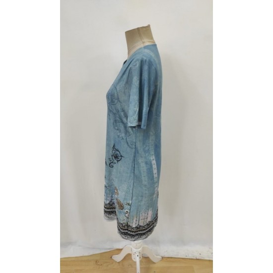 Kadın Kısa Kollu V Yakalı Desenli Süprem Elbise, 26305