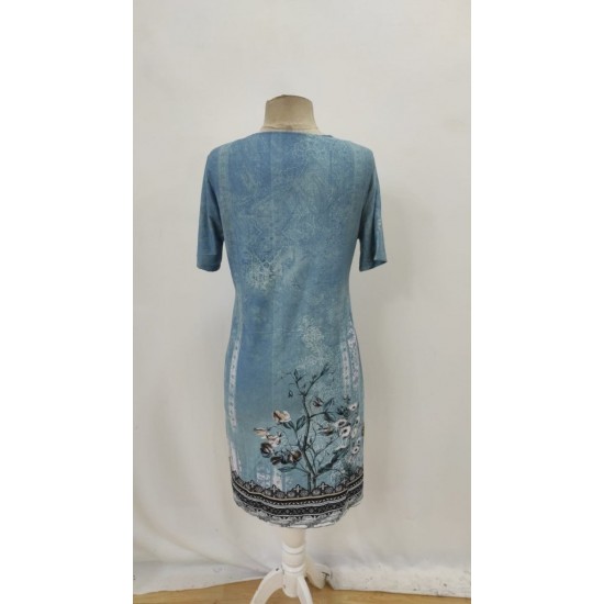 Kadın Kısa Kollu V Yakalı Desenli Süprem Elbise, 26305