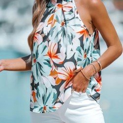 Kadın Kolsuz Halter Yaka Desenli Bluz, 26317