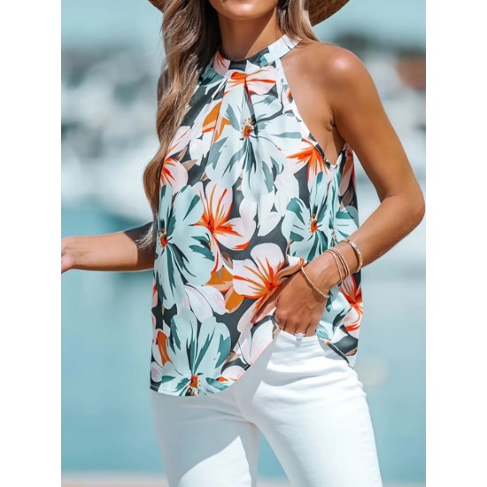 Kadın Kolsuz Halter Yaka Desenli Bluz, 26317 Kadın Kolsuz Halter Yaka Desenli Bluz, 26317