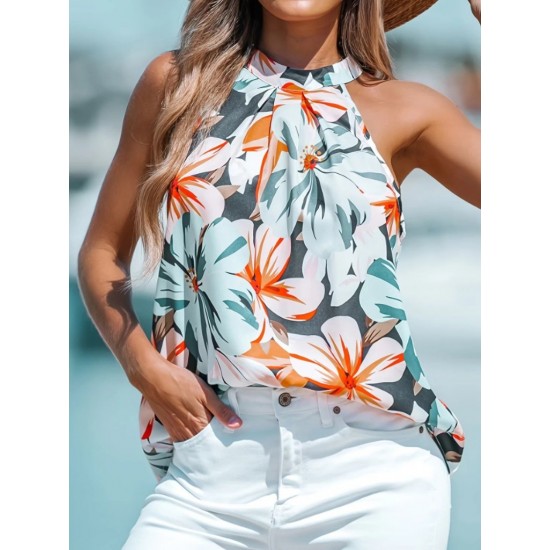 Kadın Kolsuz Halter Yaka Desenli Bluz, 26317 Kadın Kolsuz Halter Yaka Desenli Bluz, 26317