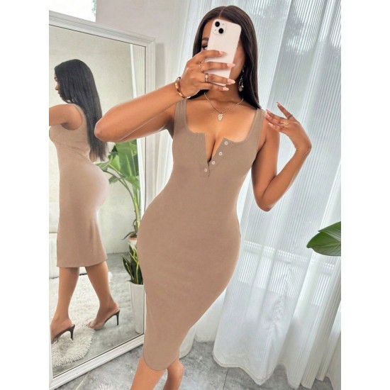 Kadın Askılı önü Düğmeli Midi Kaşkorse Elbise, 26313