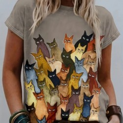Kadın Kısa Kollu Bisiklet Yaka Kedi Desenli Süprem Bluz , 26346 Kadın Kısa Kollu Bisiklet Yaka Kedi Desenli Süprem Bluz , 26346
