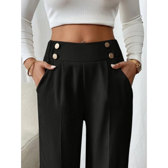 Kadın Beli Lastikli Düğmeli Ithal Krep Pantolon , 26353 Kadın Beli Lastikli Düğmeli Ithal Krep Pantolon , 26353