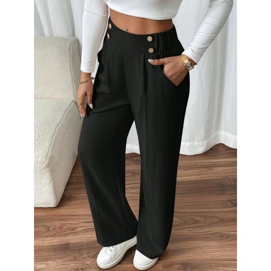 Kadın Beli Lastikli Düğmeli Ithal Krep Pantolon , 26353 Kadın Beli Lastikli Düğmeli Ithal Krep Pantolon , 26353