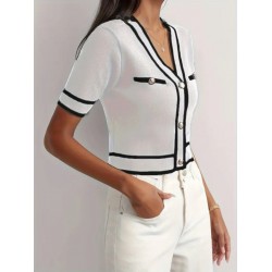 Kadın Kısa Kollu önden Düğmeli Triko Bluz, 26426 Kadın Kısa Kollu önden Düğmeli Triko Bluz, 26426