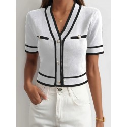 Kadın Kısa Kollu önden Düğmeli Triko Bluz, 26426