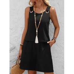 Kadın Askılı Yuvarlak Yaka Kuş Gözü Detaylı Bürümcük Bluz Ve Short Ikili Takım, 26446