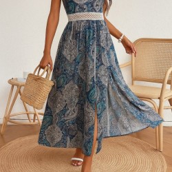 Kadın Ip Askılı V Yakalı Bel Güpür çiçek Desenli Yandan Yırtmaçlı Maksi Süprem Elbise , 26477 Kadın Ip Askılı V Yakalı Bel Güpür çiçek Desenli Yandan Yırtmaçlı Maksi Süprem Elbise , 26477