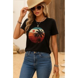 Kadın Kısa Kollu Palmiye Baskılı Viskon Bluz, 26504