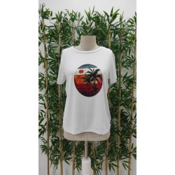 Kadın Kısa Kollu Palmiye Baskılı Viskon Bluz, 26503