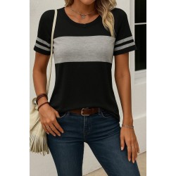 Kadın Kısa Kollu Bisiklet Yaka çift Renkli Viskon Bluz, 26522