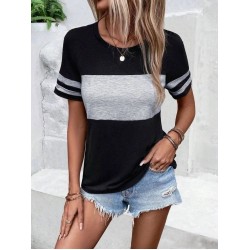 Kadın Kısa Kollu Bisiklet Yaka çift Renkli Viskon Bluz, 26522 Kadın Kısa Kollu Bisiklet Yaka çift Renkli Viskon Bluz, 26522