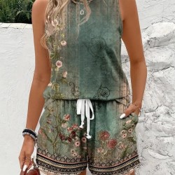 Kadın Askılı Yuvarlak Yaka çiçek Baskılı Süprme Bluz Ve Short Ikili Takım , 26558 Kadın Askılı Yuvarlak Yaka çiçek Baskılı Süprme Bluz Ve Short Ikili Takım , 26558