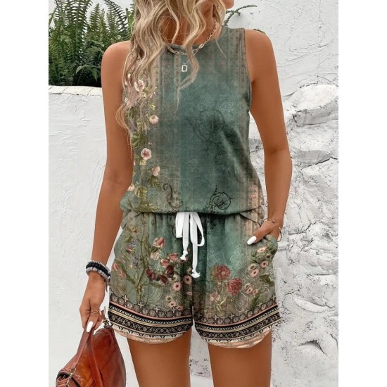 Kadın Askılı Yuvarlak Yaka çiçek Baskılı Süprme Bluz Ve Short Ikili Takım , 26558 Kadın Askılı Yuvarlak Yaka çiçek Baskılı Süprme Bluz Ve Short Ikili Takım , 26558