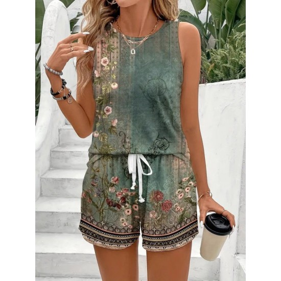 Kadın Askılı Yuvarlak Yaka çiçek Baskılı Süprme Bluz Ve Short Ikili Takım , 26558 Kadın Askılı Yuvarlak Yaka çiçek Baskılı Süprme Bluz Ve Short Ikili Takım , 26558