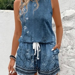 Kadın Askılı Yuvarlak Yaka çiçek Baskılı Süprme Bluz Ve Short Ikili Takım , 26556 Kadın Askılı Yuvarlak Yaka çiçek Baskılı Süprme Bluz Ve Short Ikili Takım , 26556