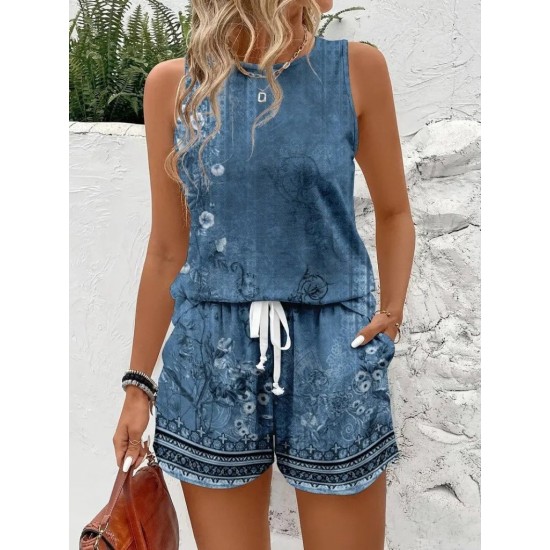 Kadın Askılı Yuvarlak Yaka çiçek Baskılı Süprme Bluz Ve Short Ikili Takım , 26556 Kadın Askılı Yuvarlak Yaka çiçek Baskılı Süprme Bluz Ve Short Ikili Takım , 26556