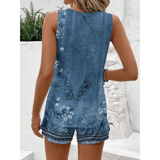 Kadın Askılı Yuvarlak Yaka çiçek Baskılı Süprme Bluz Ve Short Ikili Takım , 26556 Kadın Askılı Yuvarlak Yaka çiçek Baskılı Süprme Bluz Ve Short Ikili Takım , 26556