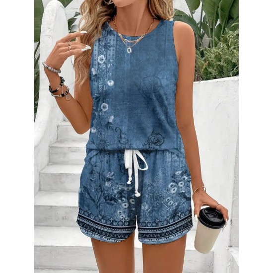 Kadın Askılı Yuvarlak Yaka çiçek Baskılı Süprme Bluz Ve Short Ikili Takım , 26556 Kadın Askılı Yuvarlak Yaka çiçek Baskılı Süprme Bluz Ve Short Ikili Takım , 26556