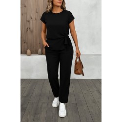 Kadın Kısa Kollu Bisiklet Yaka Yandan Bağlamalı Bürümcük Bluz Ve Pantolon Ikili Takım , 26596 Kadın Kısa Kollu Bisiklet Yaka Yandan Bağlamalı Bürümcük Bluz Ve Pantolon Ikili Takım , 26596